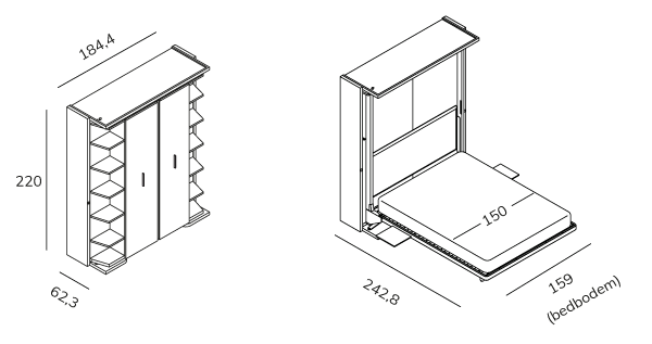 Opklapbed LGM BedHabits   met klapderuen
